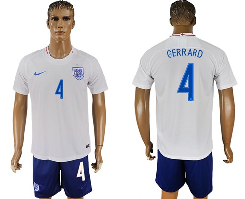 England #4 Gerrard Home Soccer Country Jersey - Click Image to Close